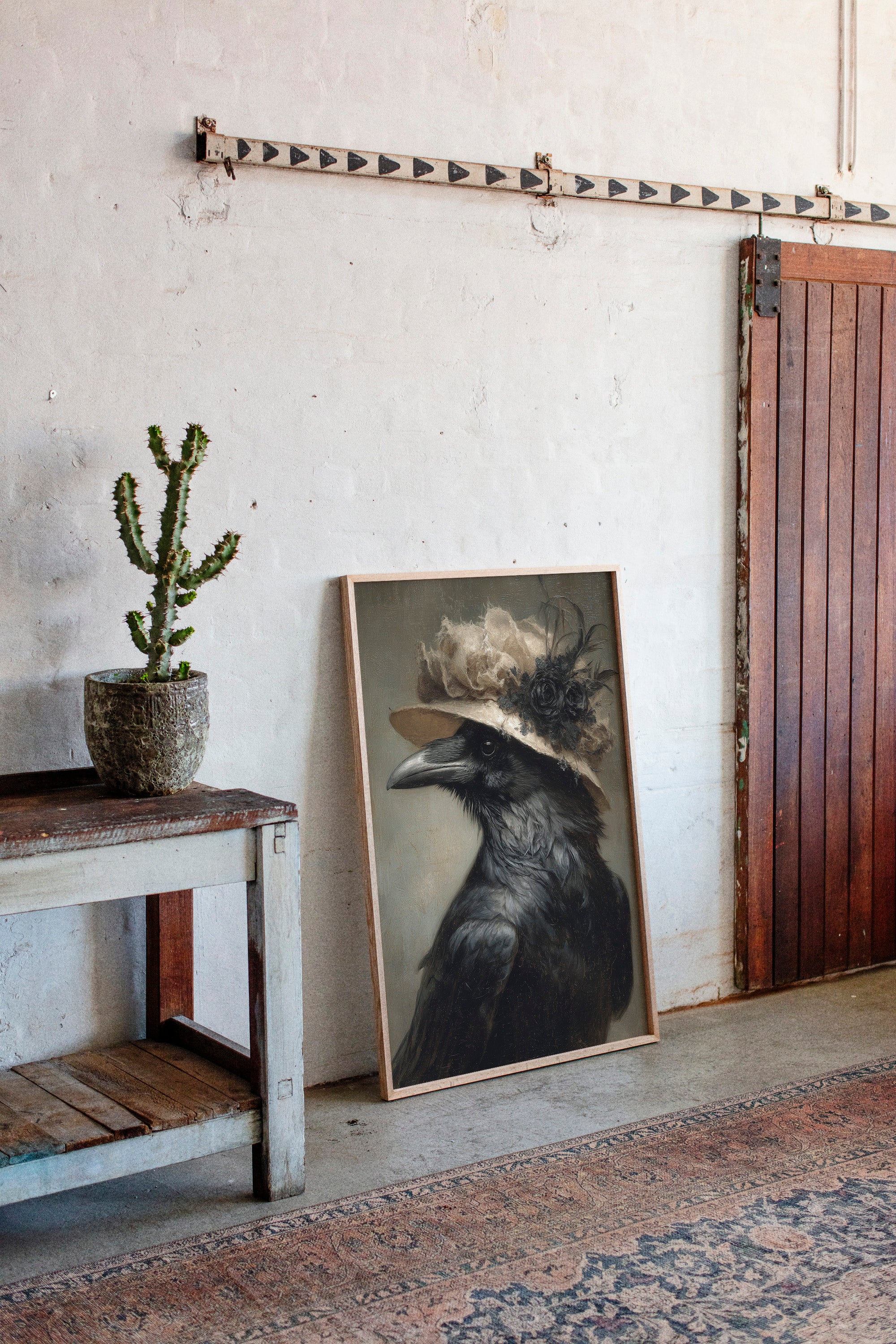 Regal Raven in a Floral Hat