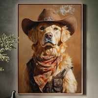 Golden Retriever Gunslinger in a Cowboy Hat