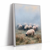 Sheep Grazing in Morning Mist