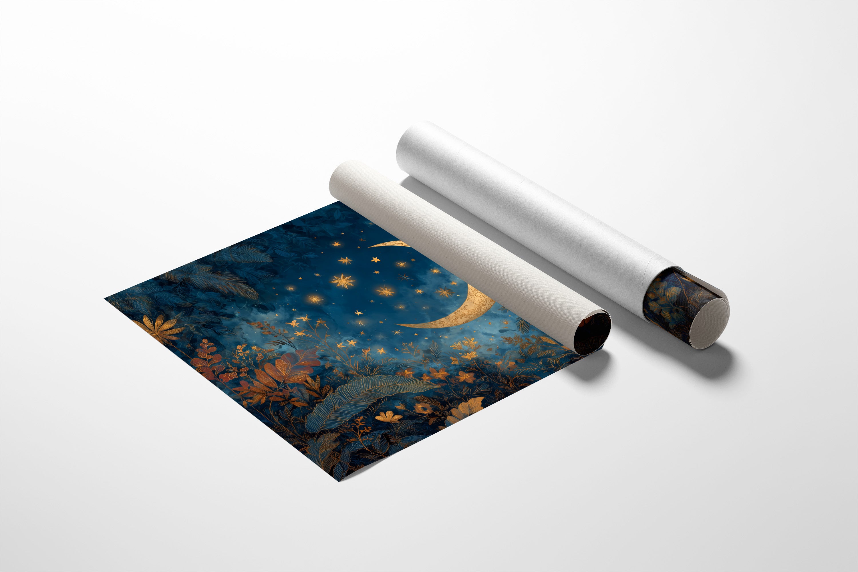 Golden Crescent Among Midnight Blooms