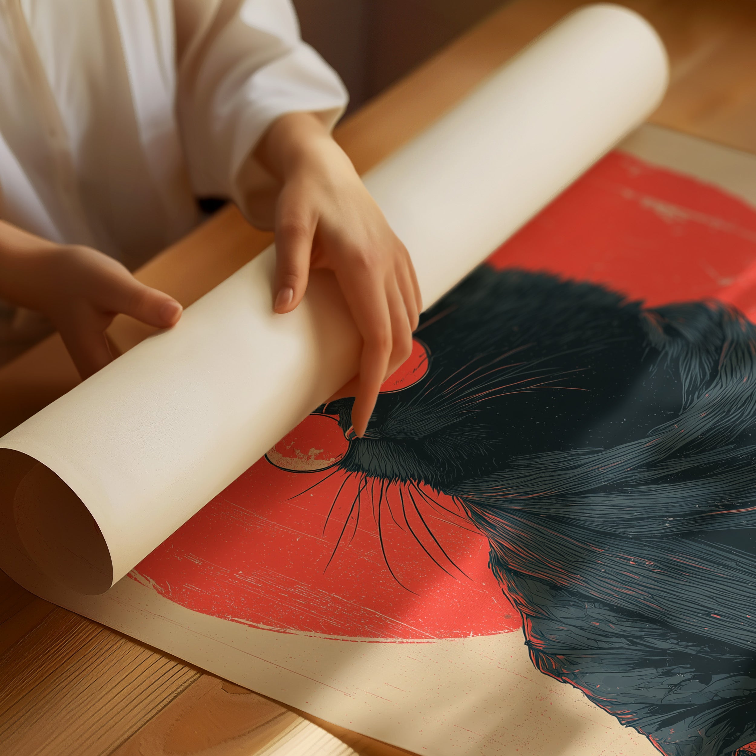 Samurai Cat Guards Red Moon Rising