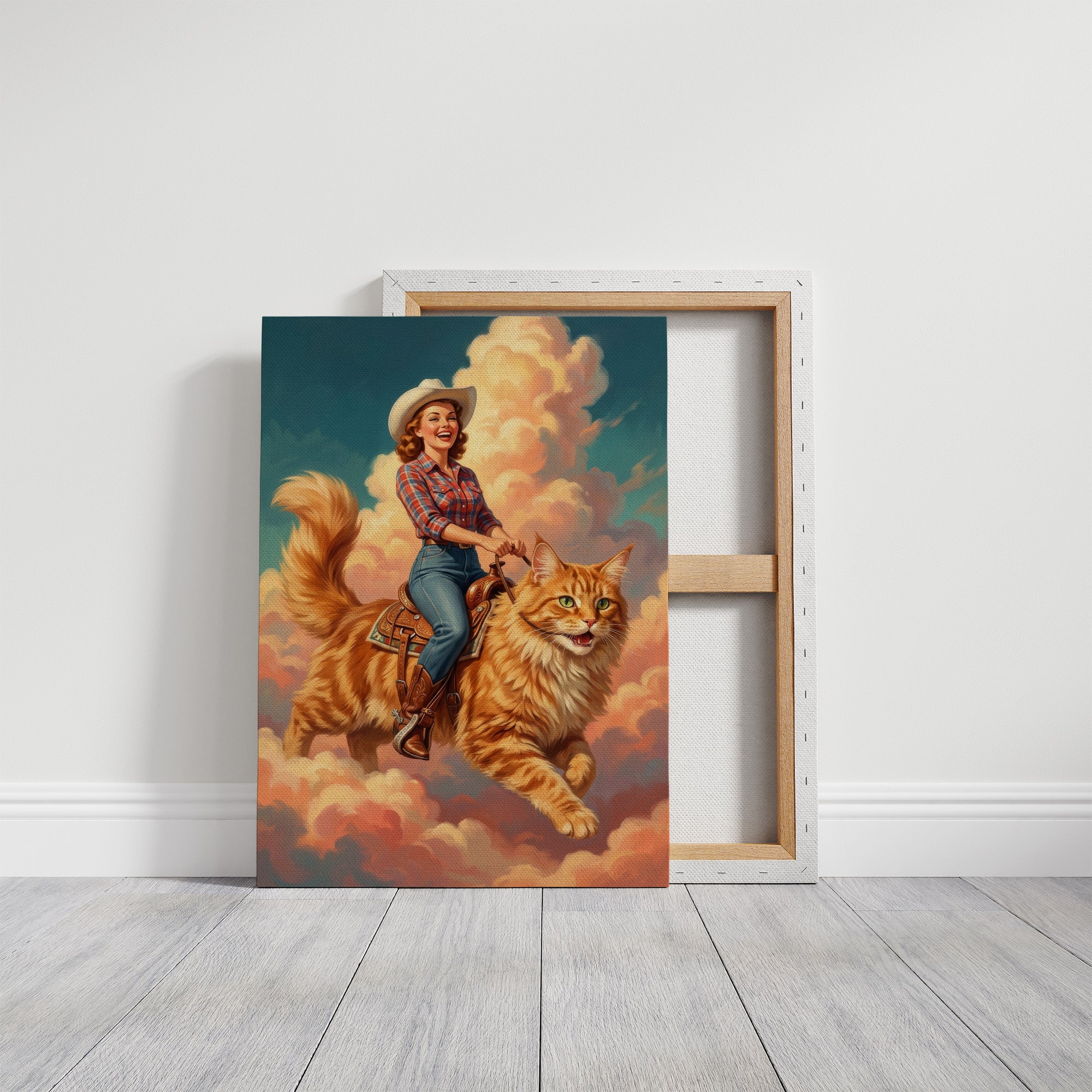 Cowgirl on a Giant Cat — Painted Western Fantasy Print