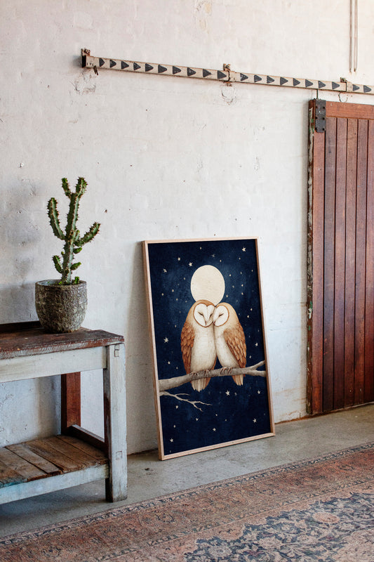 Loving Owls Under a Full Moon