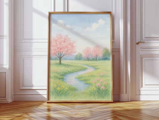 Spring Stream and Blossom Path