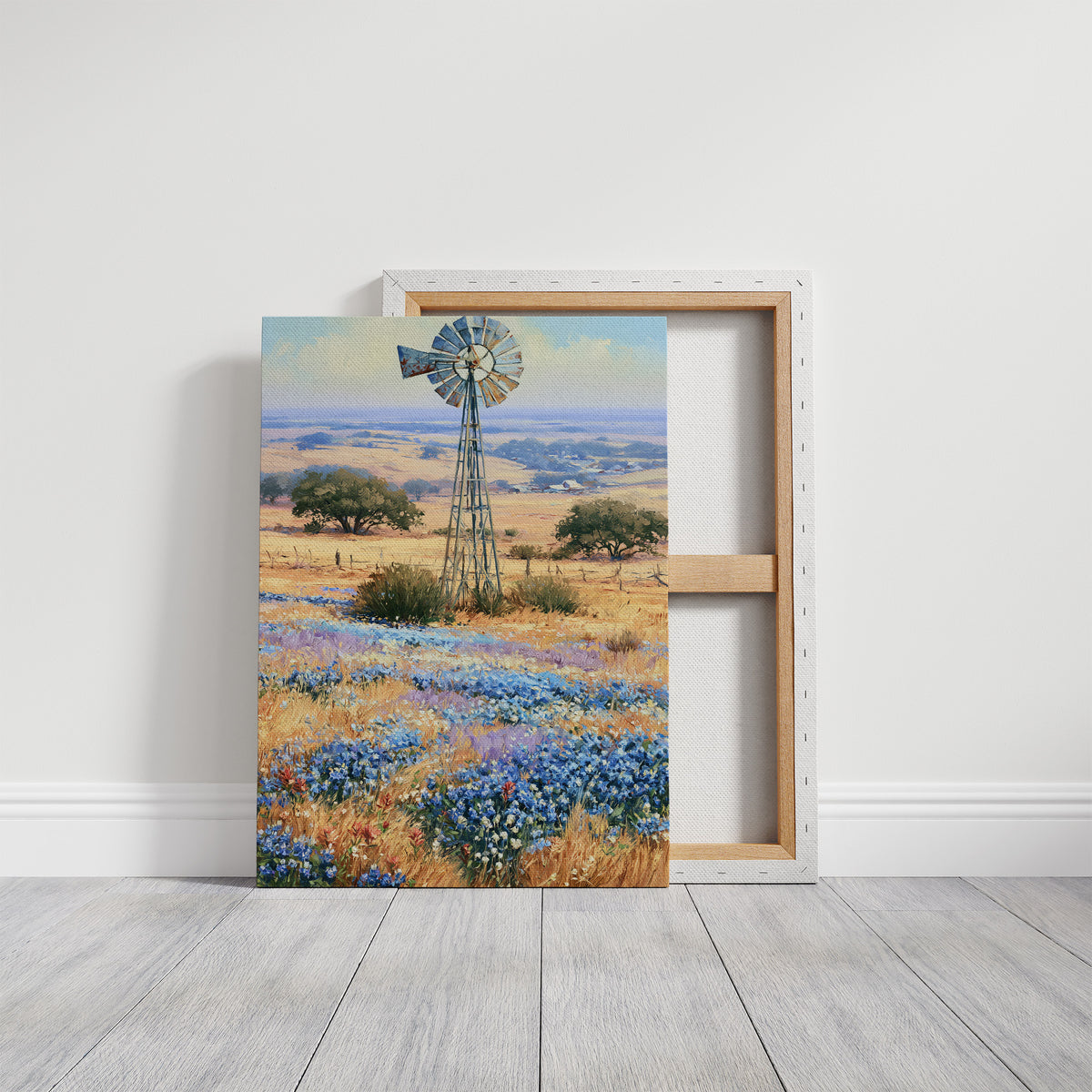 Windmill and Bluebonnets — Texas Hill Country Oil Print