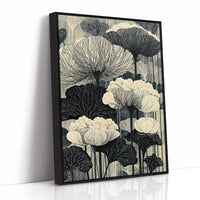 Poppies and Birches in Black Ink