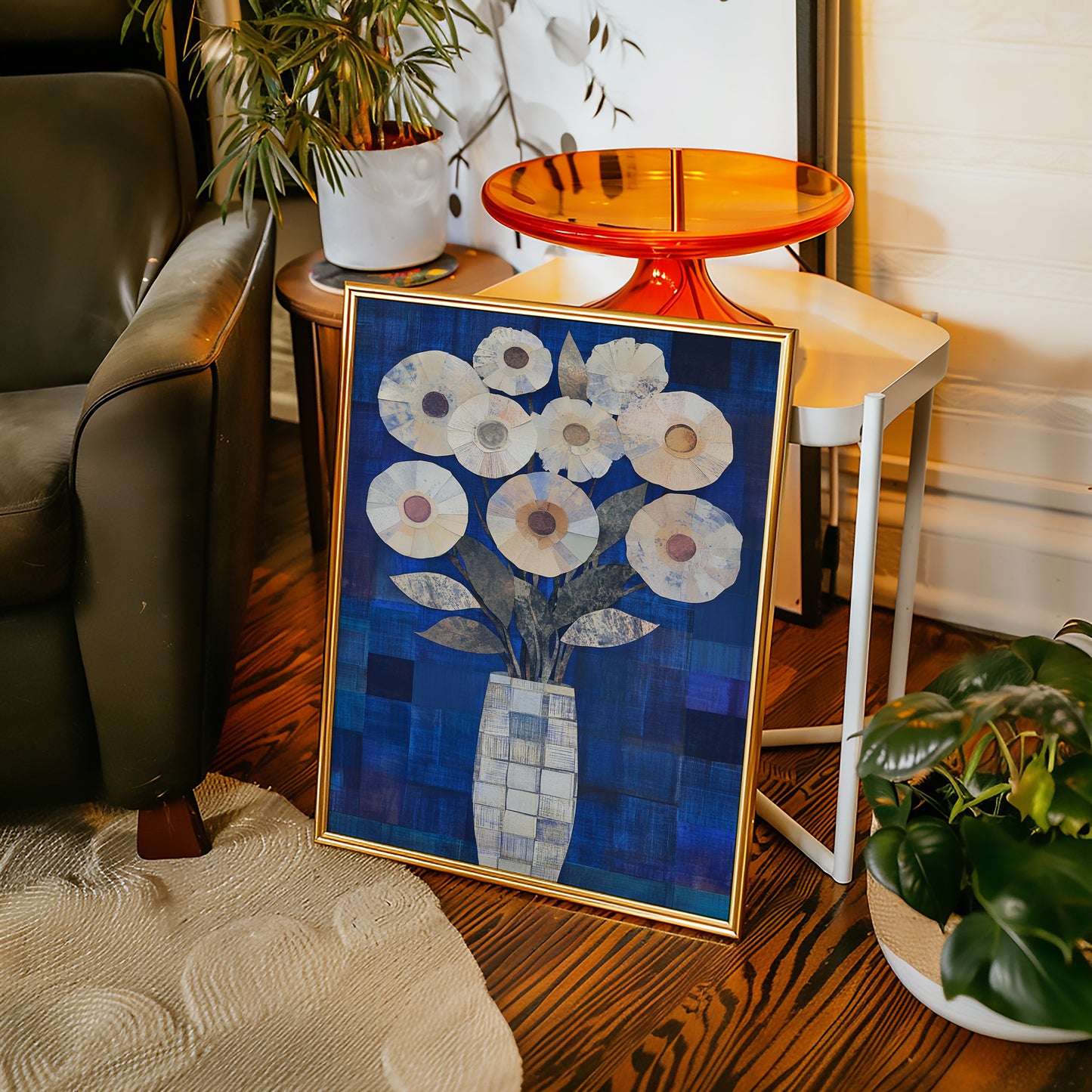 Moonlit Daisies In Checkered Vase