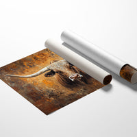 Longhorn's Gaze Through Autumn Fire