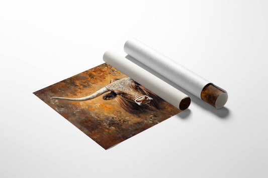 Longhorn's Gaze Through Autumn Fire