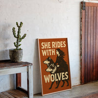 She Rides With Wolves Rustic Art Print