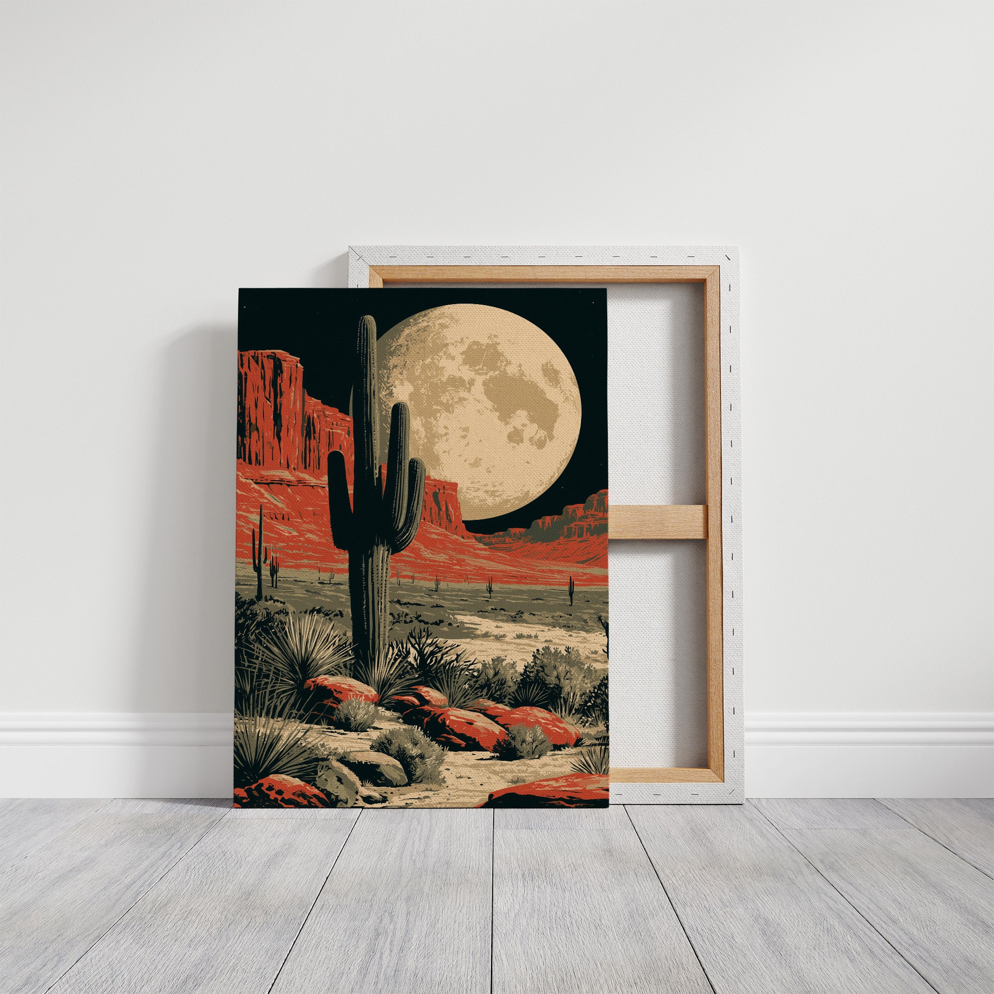 Desert Moon — Red Rock Saguaro Screenprint
