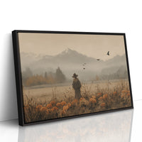 Autumn Field Watcher Stands Alone