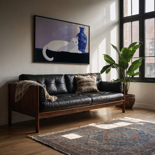 White Cat Meets Ming Dynasty Blue