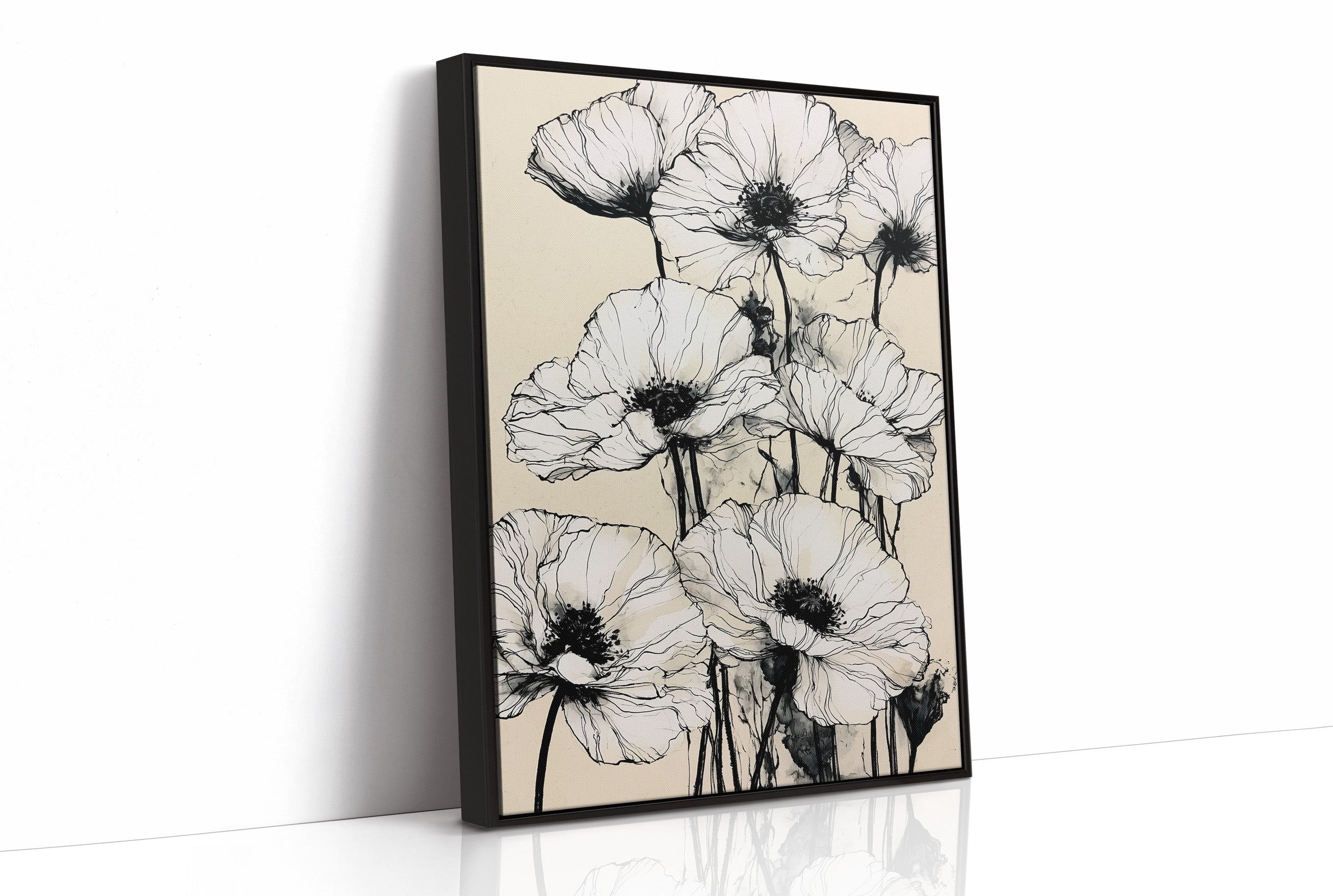 Botanical Poppies in Ink Wash