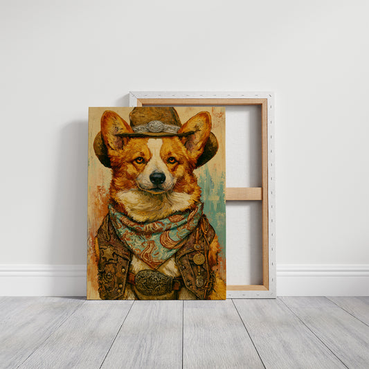Cowboy Corgi — Impasto Western Dog Portrait