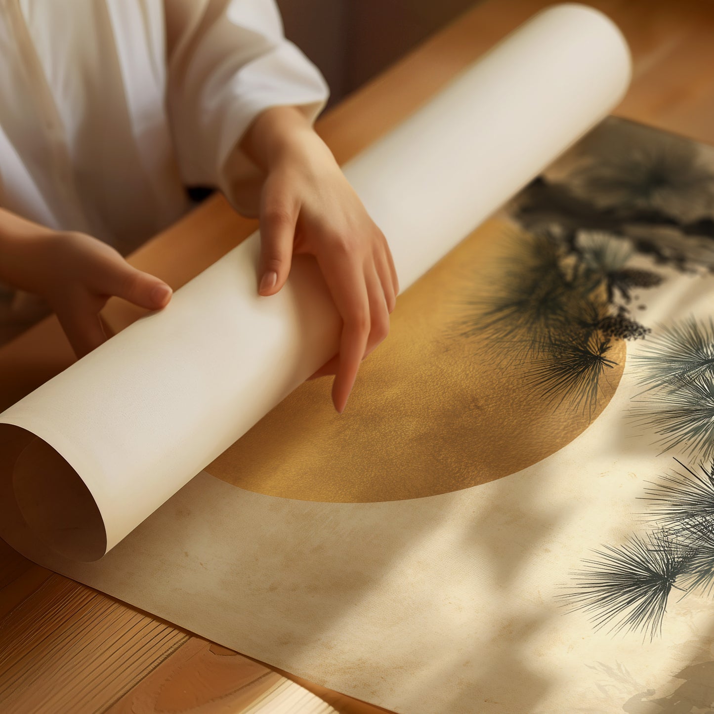 Pine Branches Dance With Golden Moon