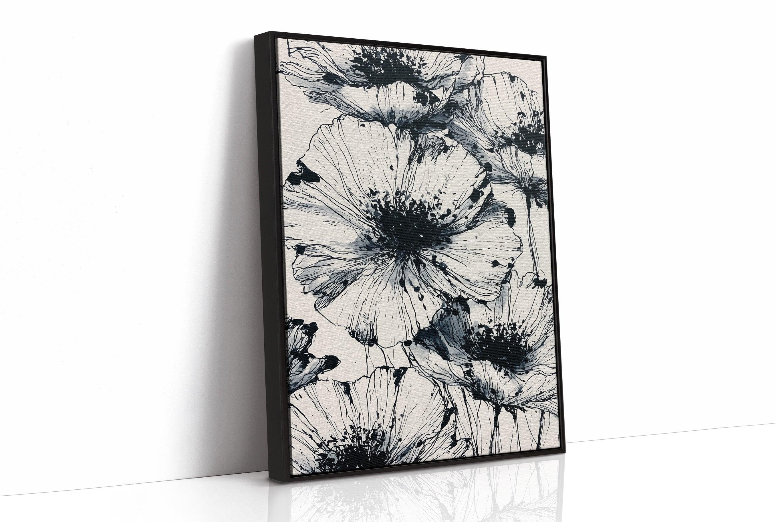 Poppies in Ink Splatter