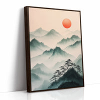 Misty Mountain Sunrise – Tranquil Asian-Inspired Landscape Print