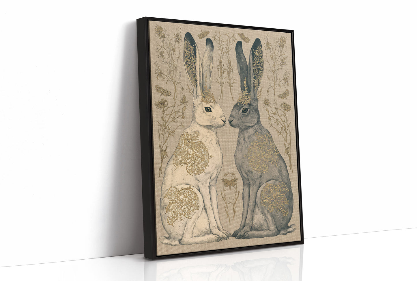 Mirrored Hares In Gold Filigree