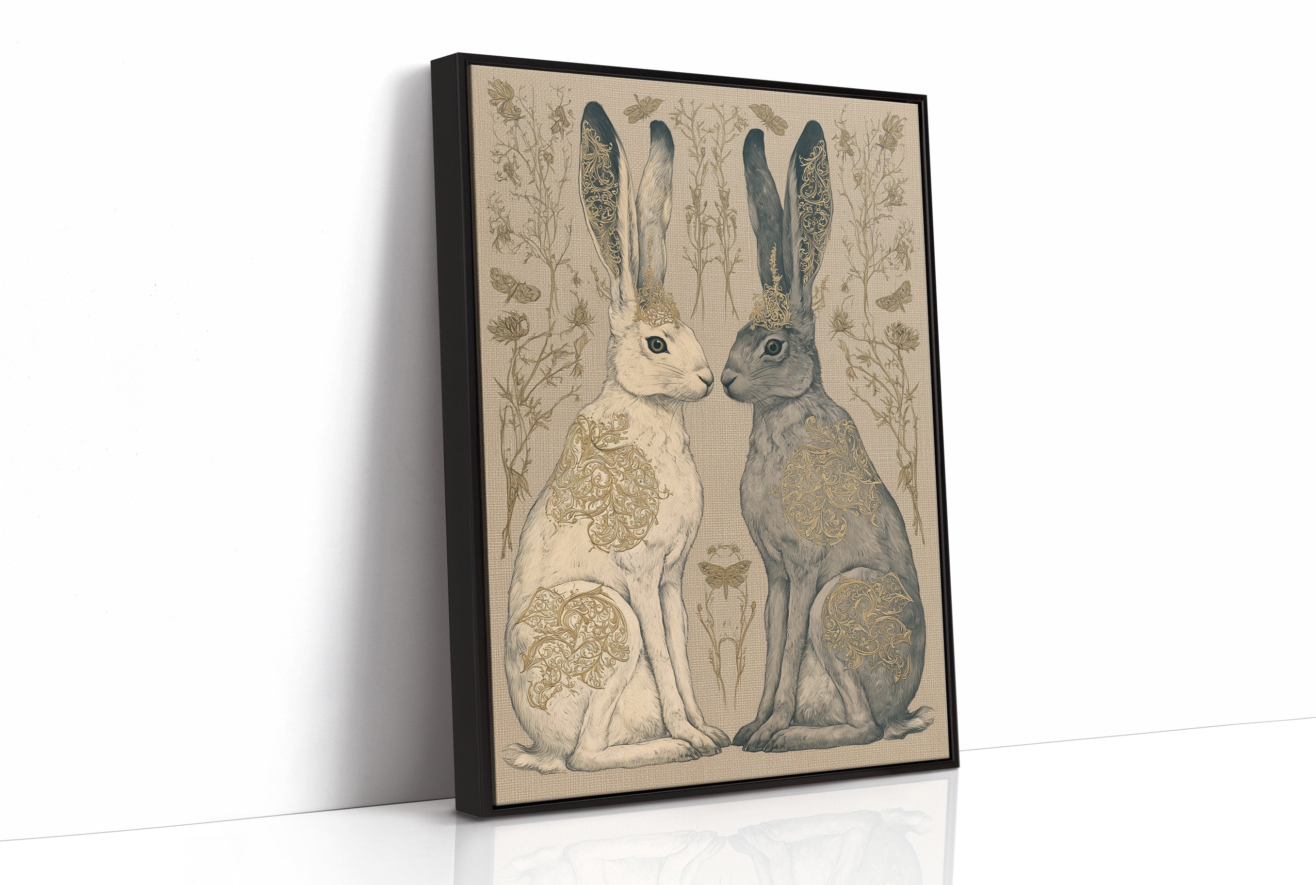 Mirrored Hares In Gold Filigree