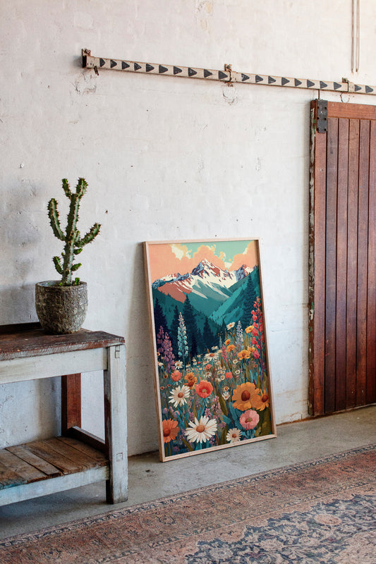 Floral Tapestry Beneath Mountain Peaks