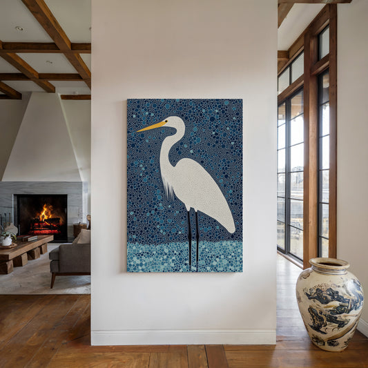 Elegant White Egret – Mosaic-Inspired Bird Wall Art