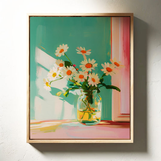 Sunlit Daisies in a Glass Jar