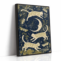 Cats Leaping Around Crescent Moon