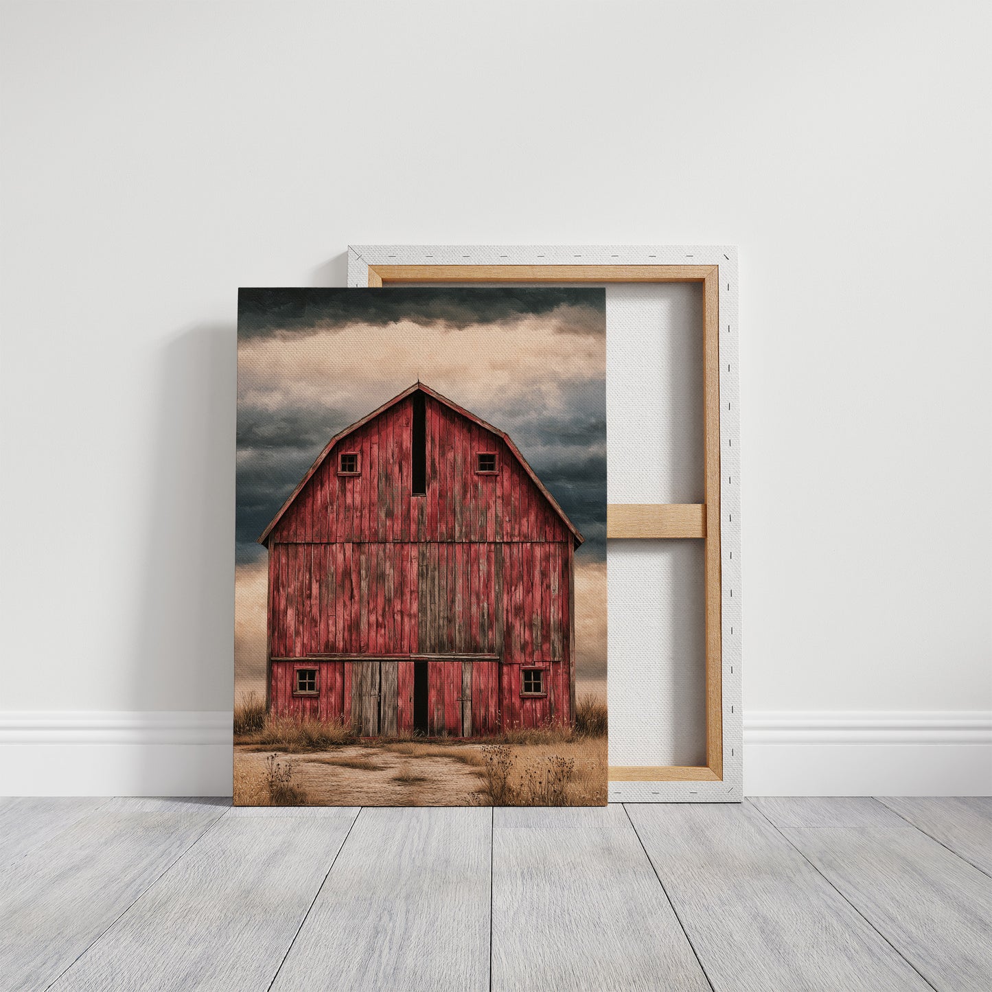 The Red Barn — Stormy Prairie Oil Painting