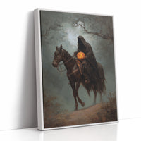 Haunting Rider Halloween Art Print - Gothic Wall Decor - White Framed Canvas image 1