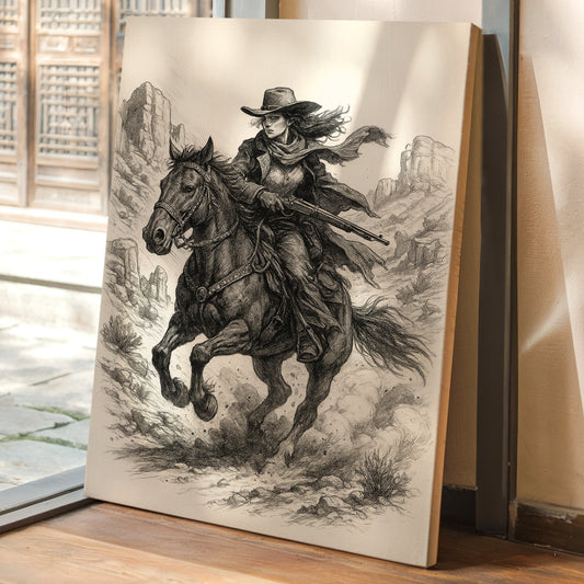 Grit & Dust – Cowgirl Outlaw Western Sketch Print