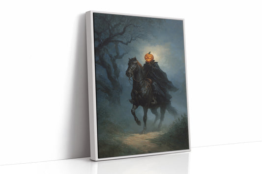 Headless Horseman Gothic Canvas Print - Enigmatic Wall Art - White Framed Canvas image 1