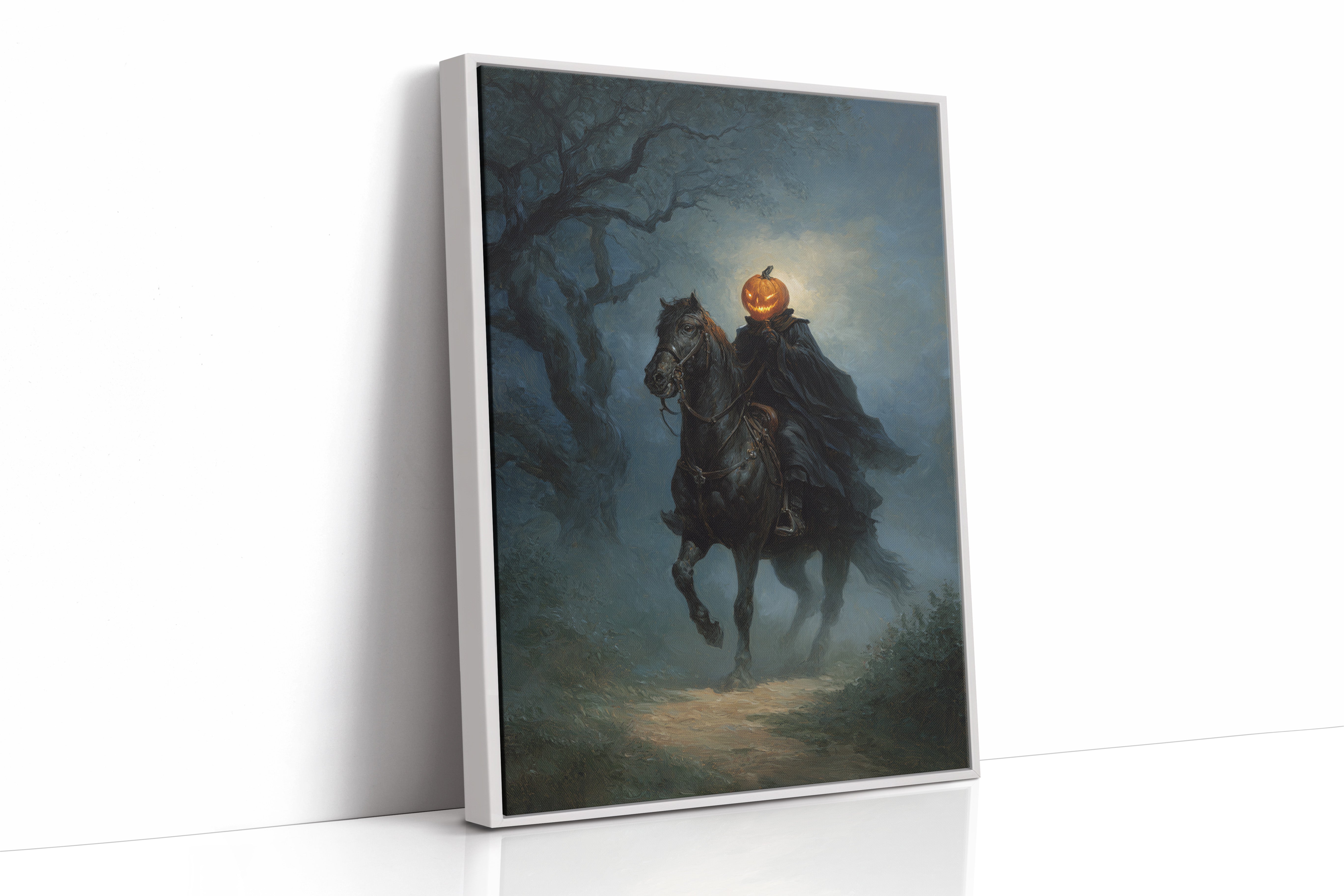 Headless Horseman Gothic Canvas Print - Enigmatic Wall Art - White Framed Canvas image 1