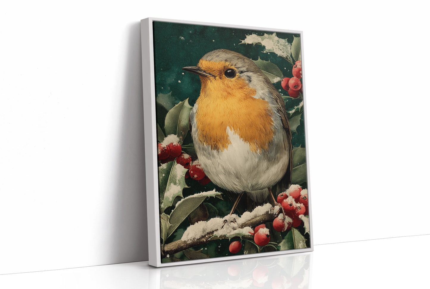 Robin in the Holly Snow