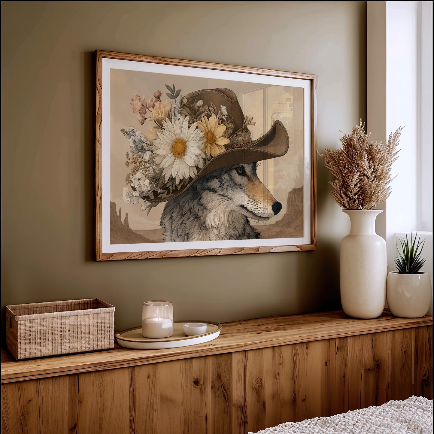 Desert Wolf Wears Wild Daisies
