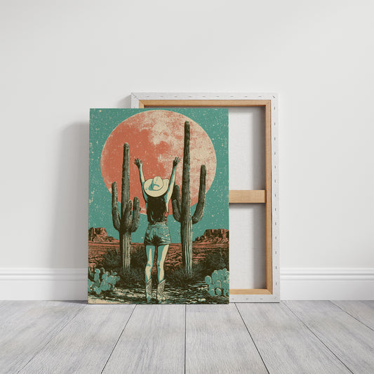 Blood Moon Cowgirl — Retro Desert Screenprint