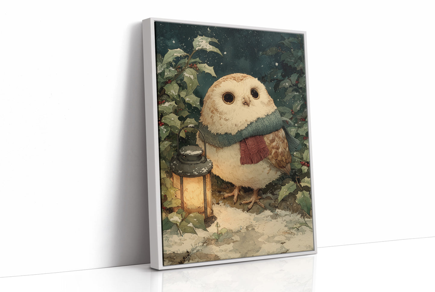 Owl with Lantern, Winter Night