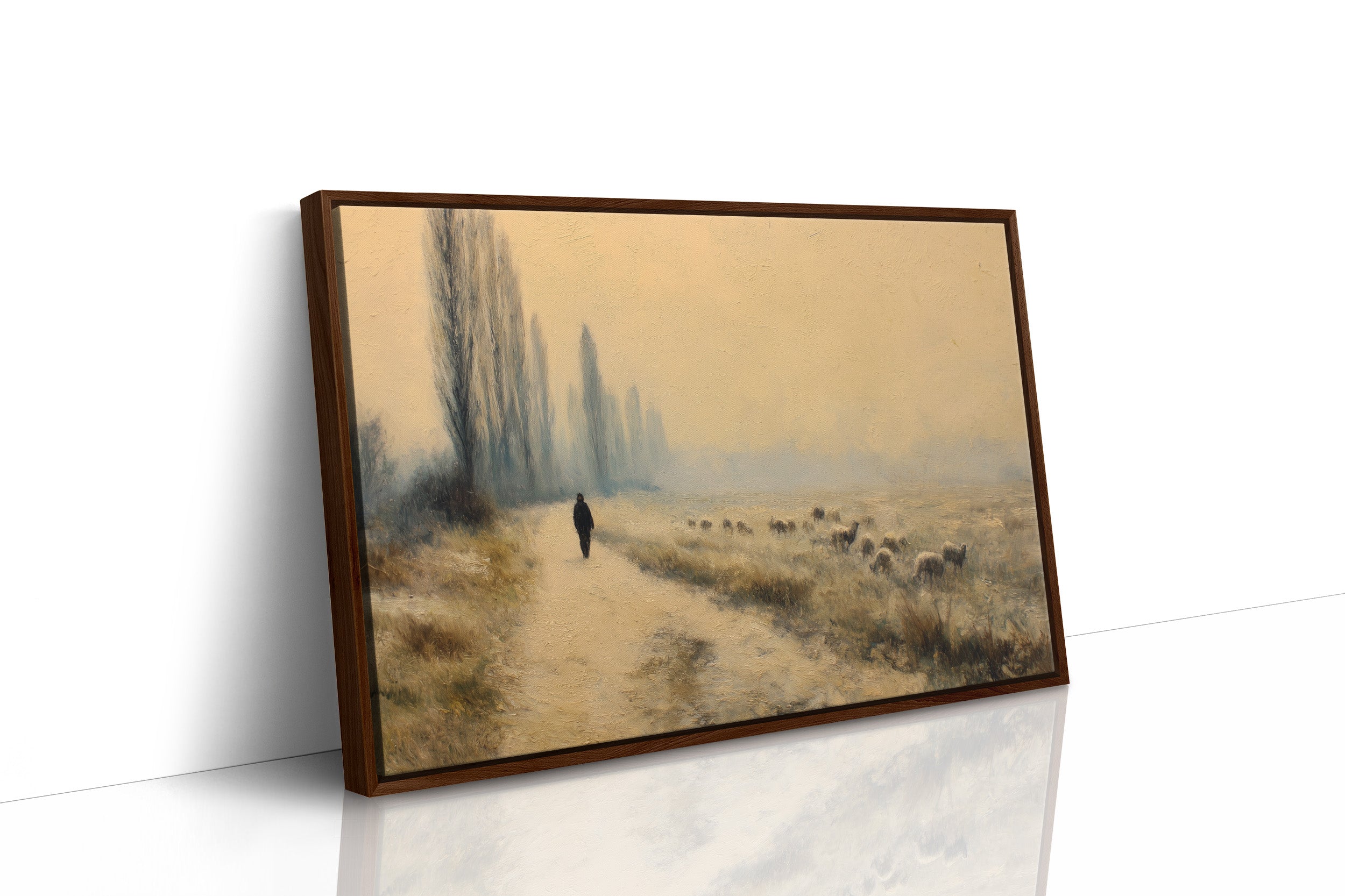 Solitude's Path Among Misty Poplars