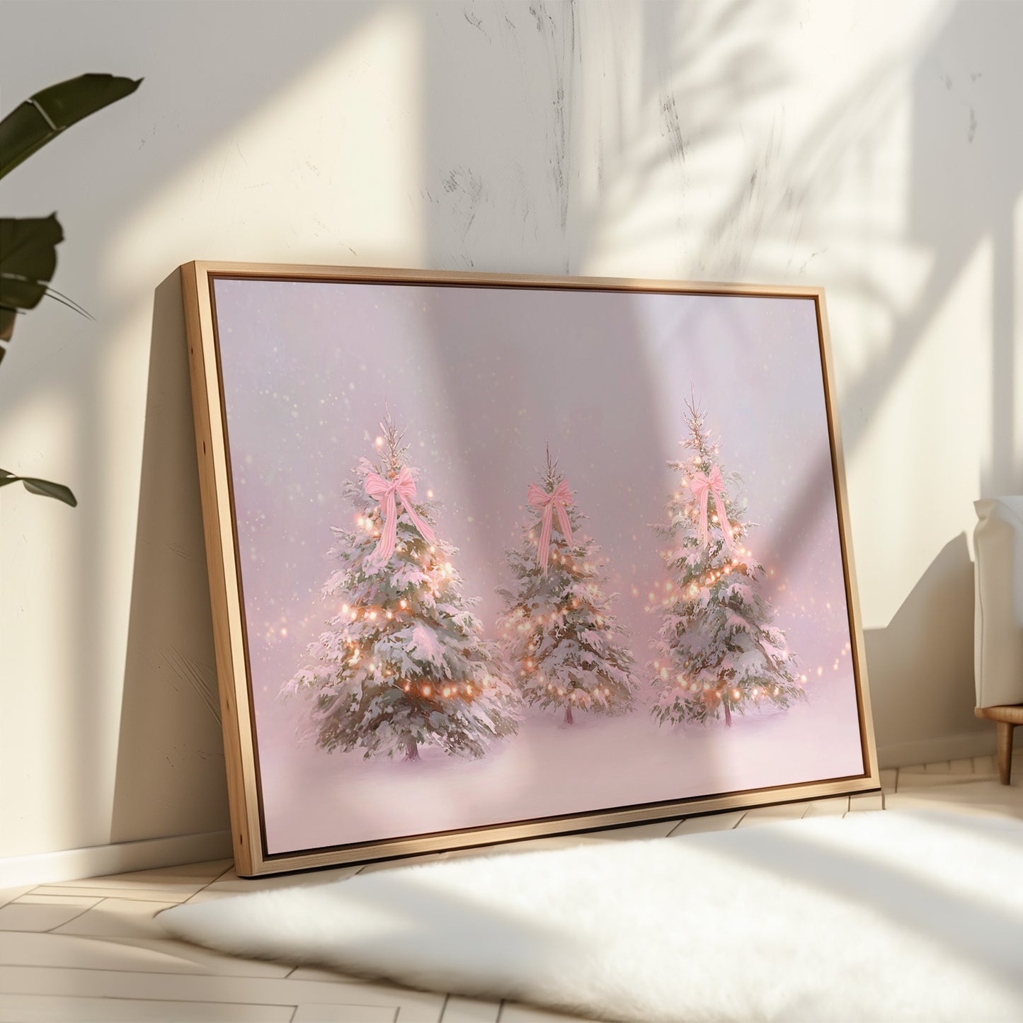 Pink Bows Dance Through Snow Light