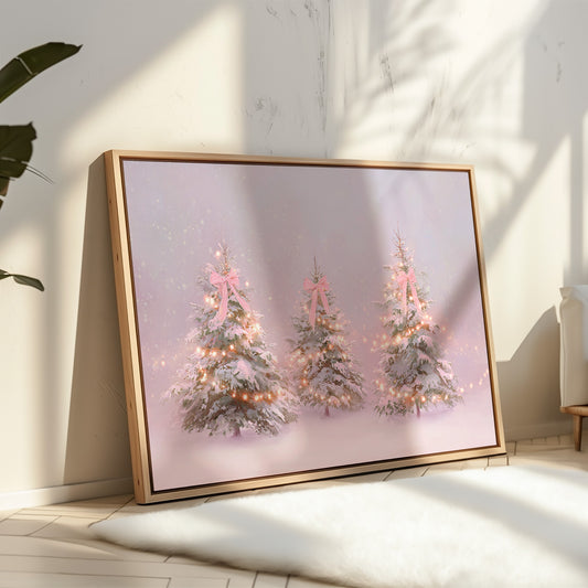 Pink Bows Dance Through Snow Light
