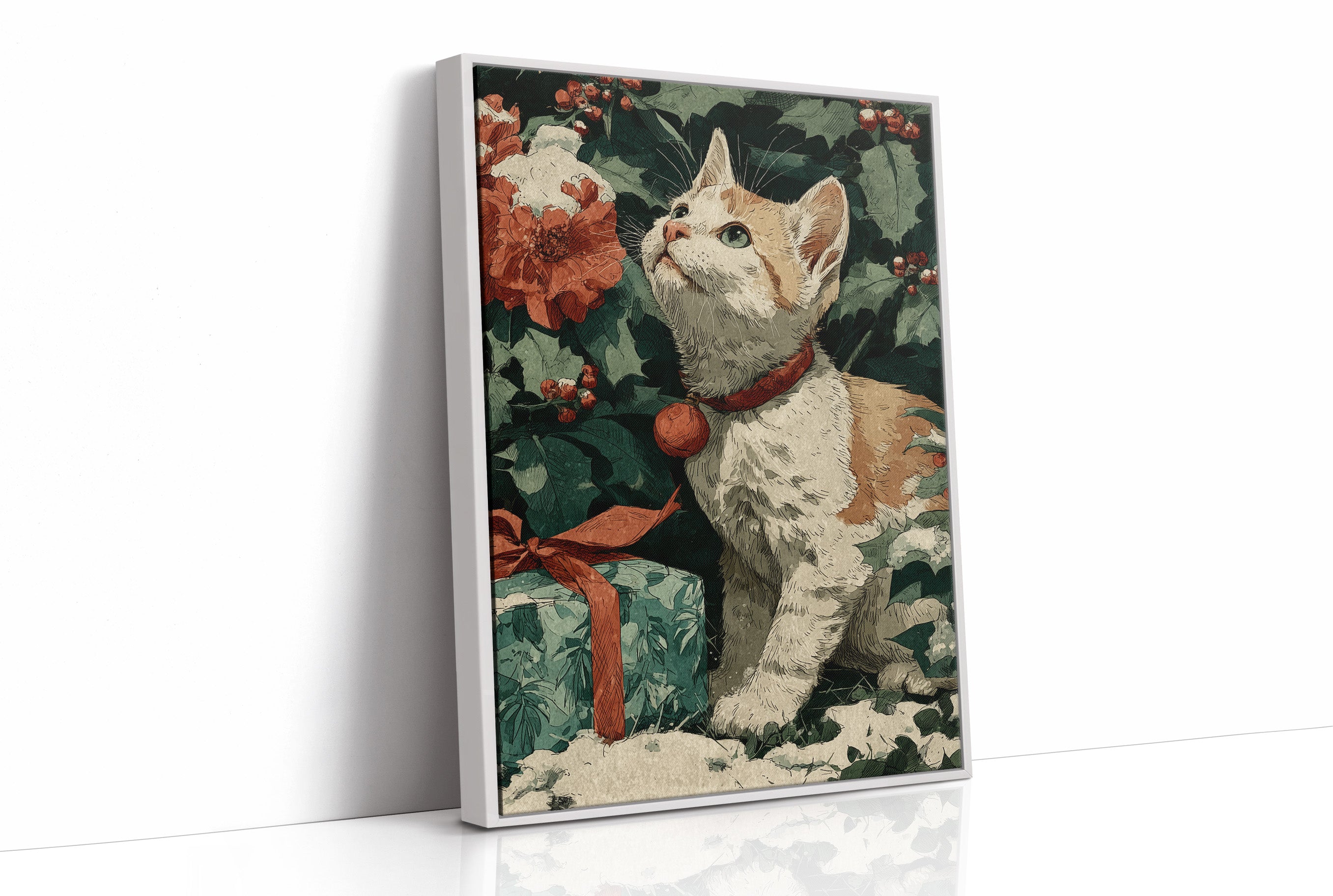 Kitten Among the Poinsettias