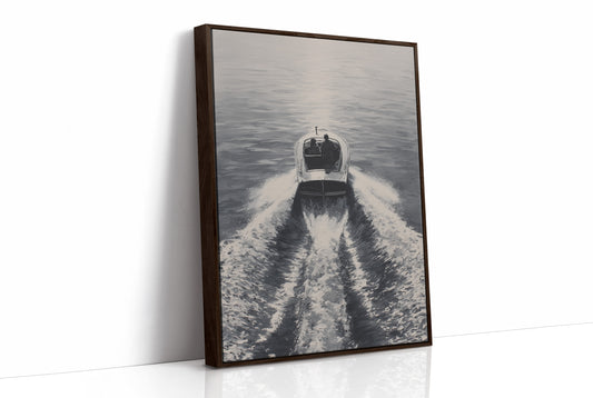 Speedboat Cuts Through Morning Fog