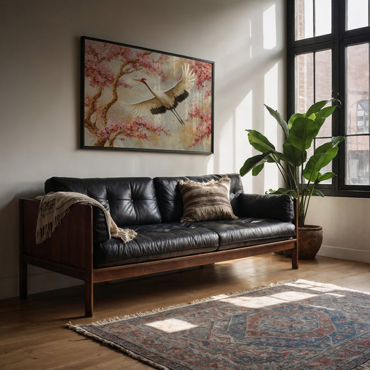 Cherry Blossoms Dance With Crane's Grace