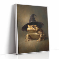 Charming Toad Witch Portrait - Whimsical Animal Art - White Framed Canvas image 1