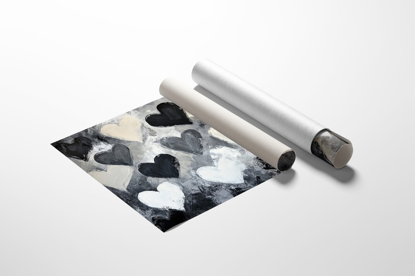 Hearts Dance Through Monochrome Mist