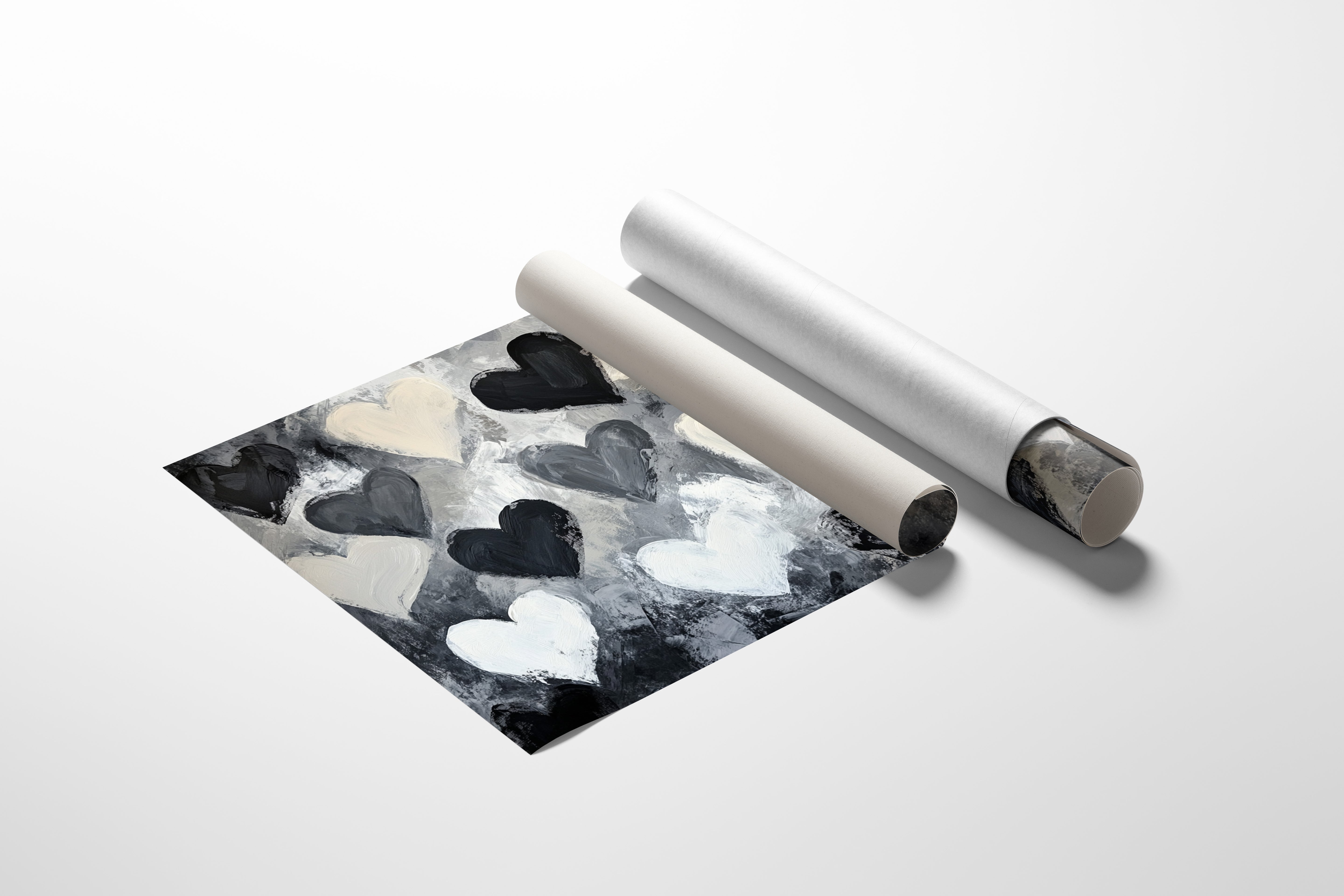 Hearts Dance Through Monochrome Mist