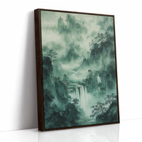 Serene Waterfall Landscape – Traditional Japanese Ink Wash Painting