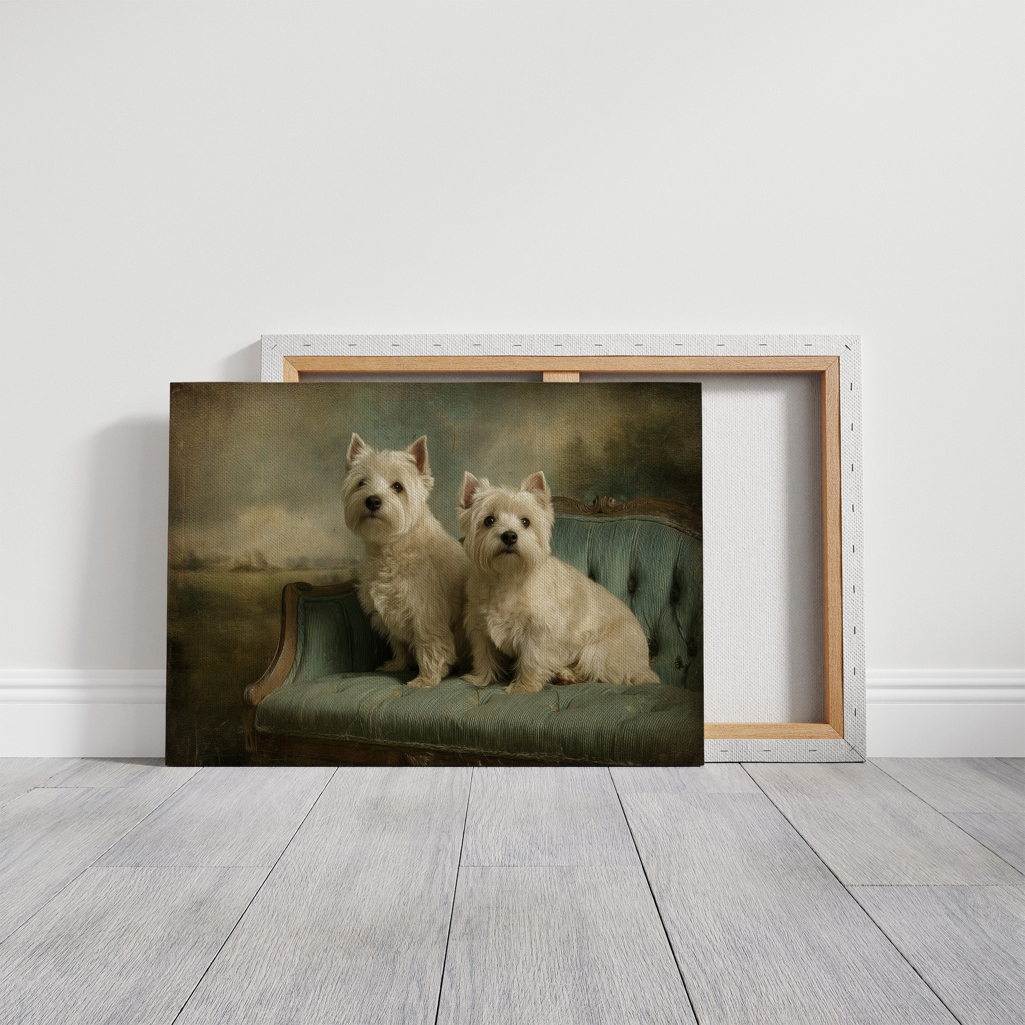 Two Terriers On Their Antique Settee