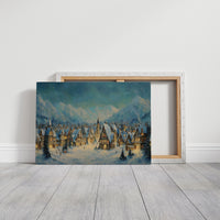 Winter Village Glows Under Mountain Stars