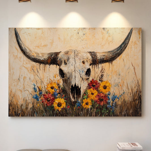 Longhorn Skull with Wildflowers